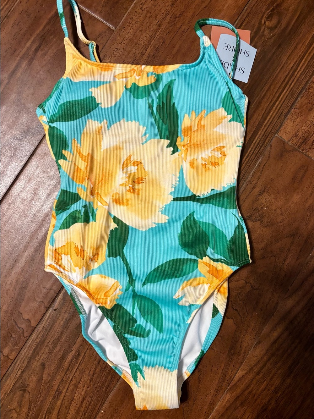 Shade & Shore Turquoise Floral One-Piece Swimsuit with Yellow Blooms